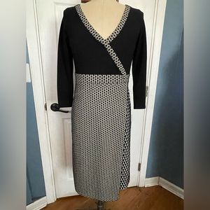 MAEVE BLACK AND WHITE Dress with Houndstooth Print and faux wrap. Size 12
